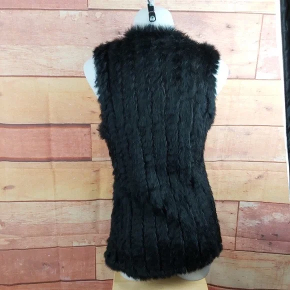 Black Genuine Rabbit Fur Vest - Picture 4 of 9